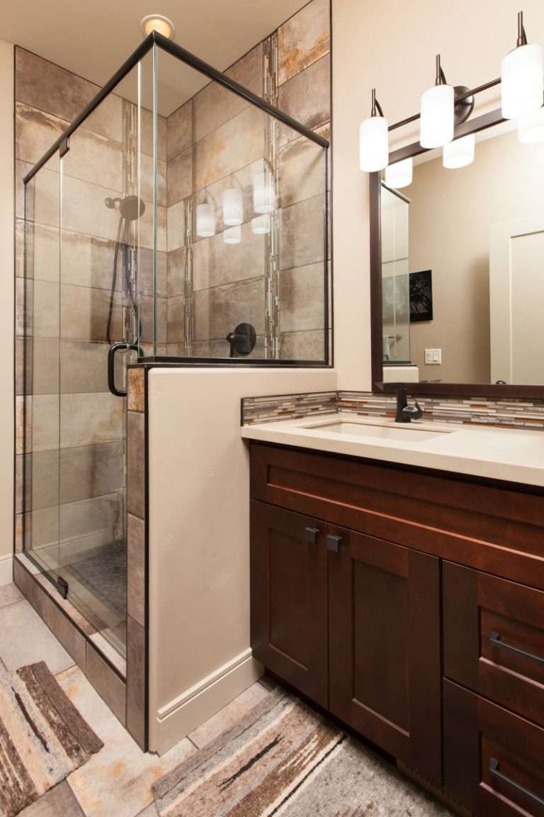 The Prestige bathroom with walk-in shower, new home by Integrity Homes in Western Colorado