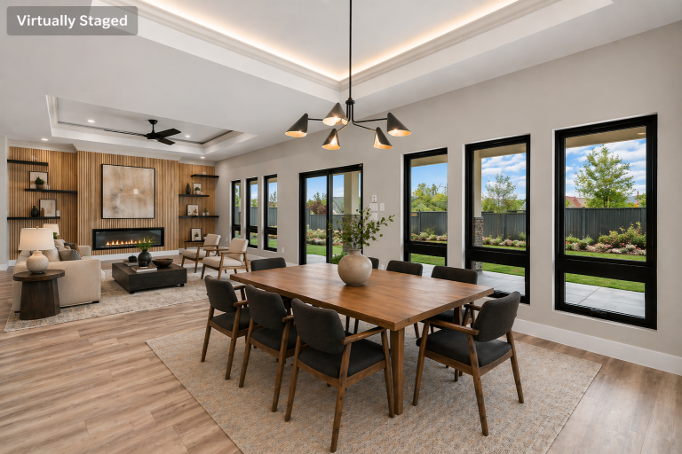 618 Manzanita Drive dining area and great room (virtually staged), Grand Junction, CO new home by Integrity Homes