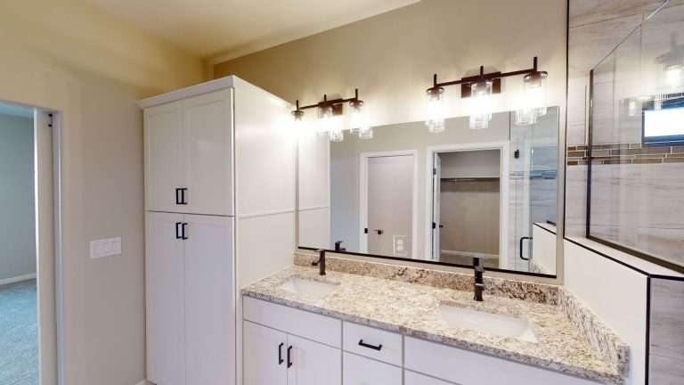 Casa De Pueblo primary bathroom vanity, new home by Integrity Homes in Western Colorado