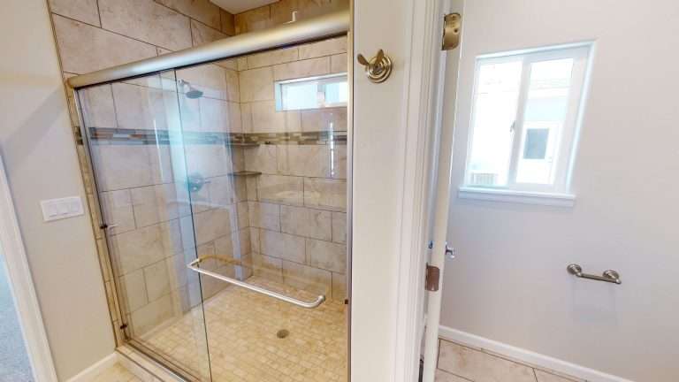 The Bookcliff bathroom with walk-in shower, new home by Integrity Homes in Western Colorado