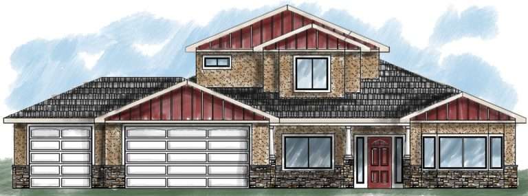 The Coral front elevation rendering, new home by Integrity Homes in Western Colorado