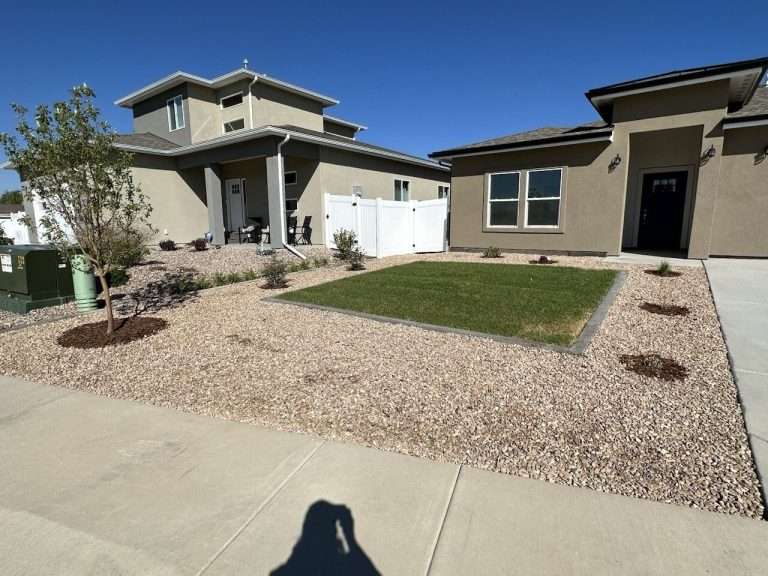 The Bookcliff front yard landscaping, new home by Integrity Homes in Western Colorado