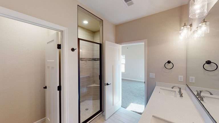 The Zafiro primary bathroom shower, new home by Integrity Homes in Western Colorado