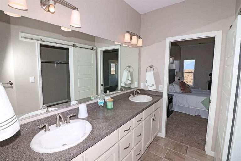 The Ópalo primary bathroom vanity, new home by Integrity Homes in Western Colorado