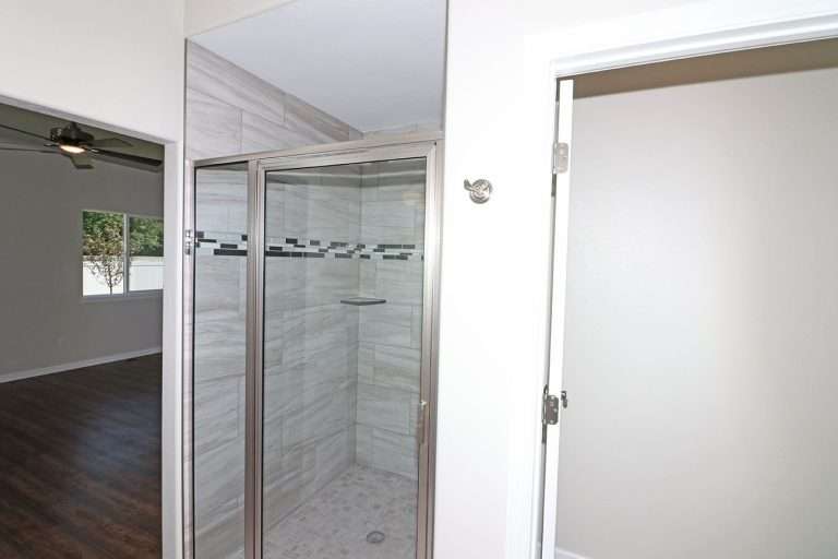 The Garfield primary bathroom shower, new home by Integrity Homes in Western Colorado