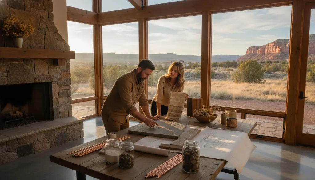 Western Colorado homeowners reviewing a custom home design with a builder